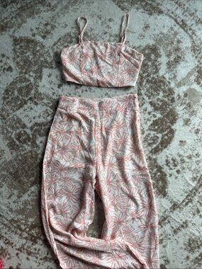 Pink Lily Pink & White Floral Two-Piece Jumpsuit Set